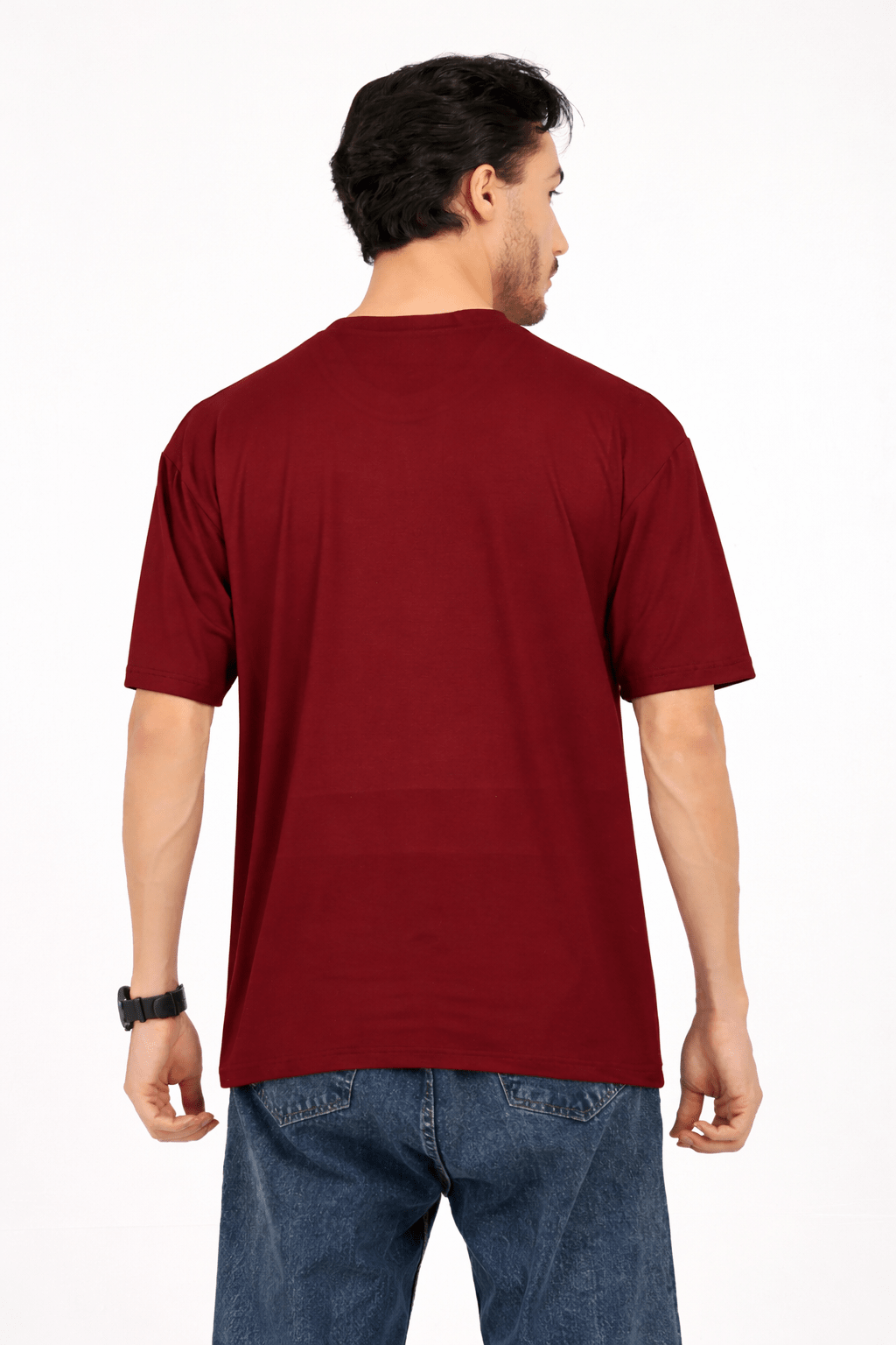 Men Oversized Plain Bamboo T-Shirt – Soft, Breathable & Sustainable – Mens T-Shirt on Brown Living™. SKU: M-PLAIN-OVERSIZ-MRON-M. Img 20.