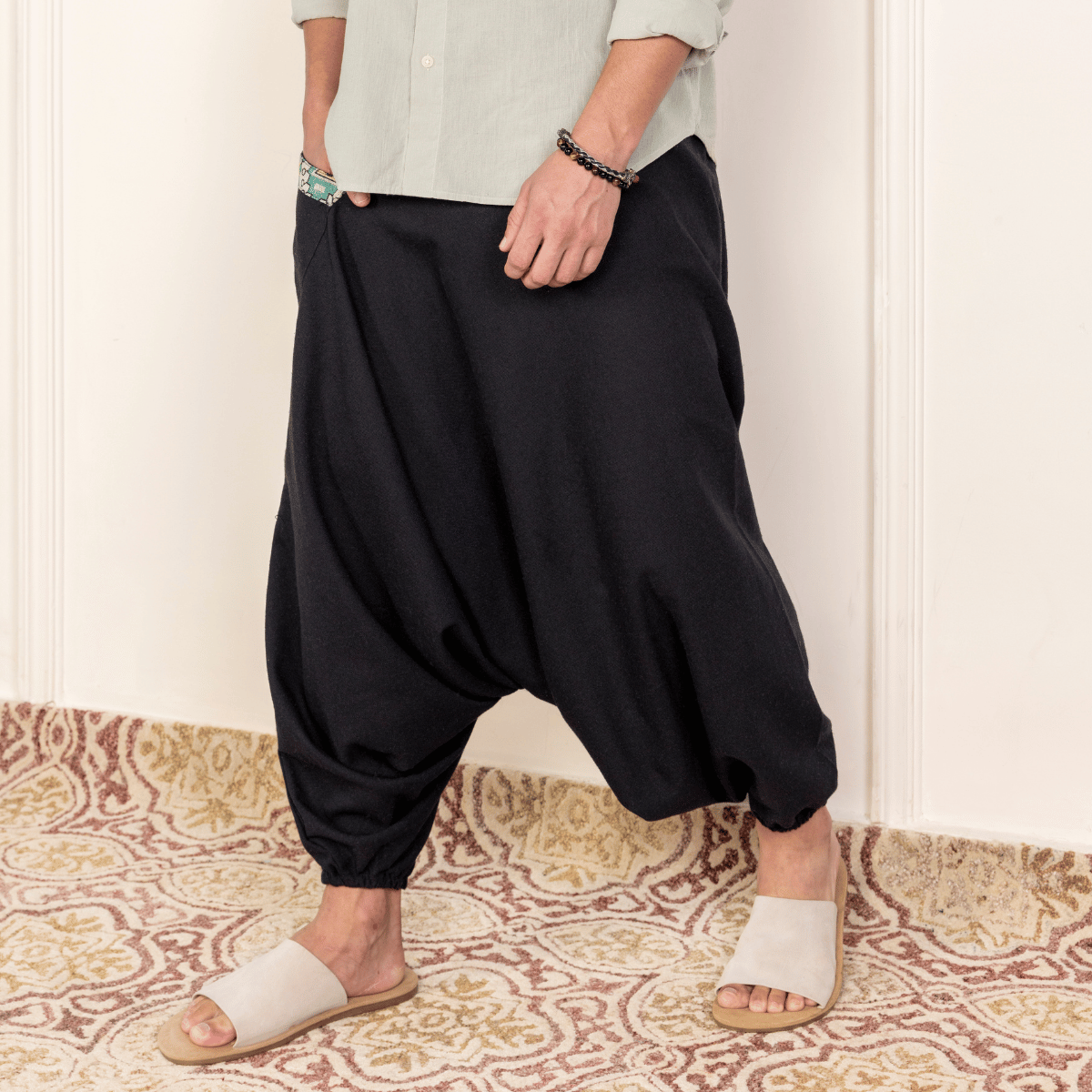 Men's Aladdin Harem Pants | Black – Mens Pants by Hope - House of Pure Eco available on Brown Living™. One Size . SKU: AL - HM - 15_M. Img 2.