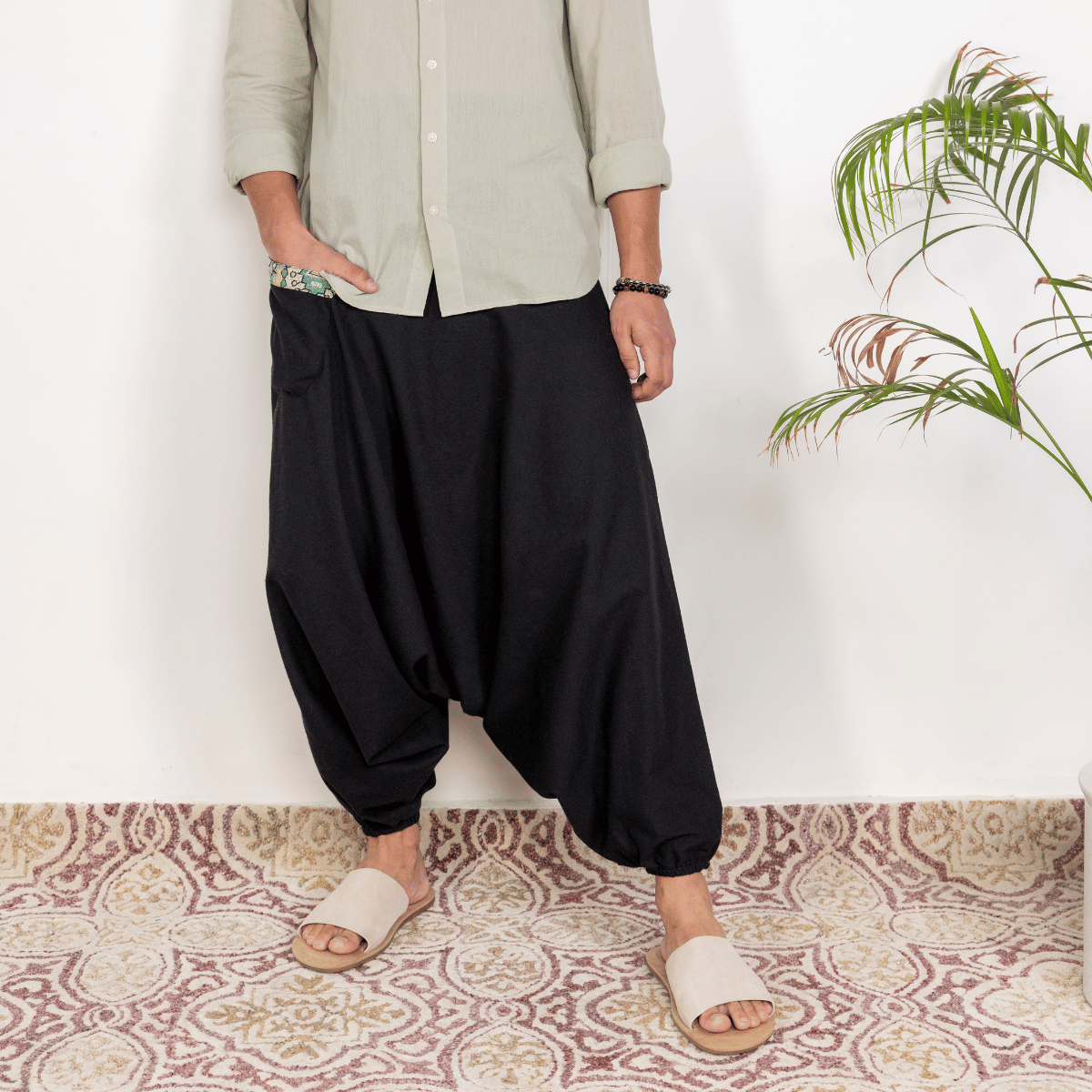 Men's Aladdin Harem Pants | Black – Mens Pants by Hope - House of Pure Eco available on Brown Living™. One Size . SKU: AL - HM - 15_M. Img 4.