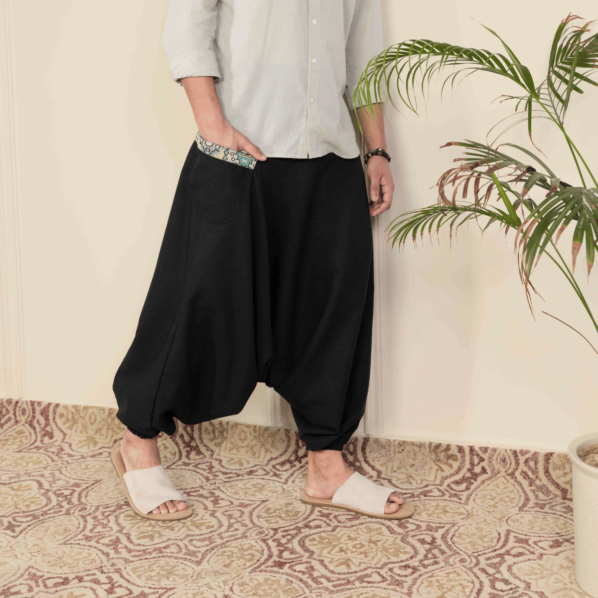 Men's Aladdin Harem Pants | Black – Mens Pants by Hope - House of Pure Eco available on Brown Living™. One Size . SKU: AL - HM - 15_M. Img 1.