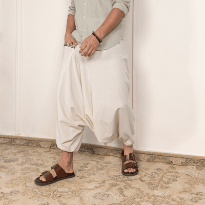 Men's Aladdin Harem Pants | Cream – Mens Pants on Brown Living™. SKU: AL - HM - 12_M. Img 2.