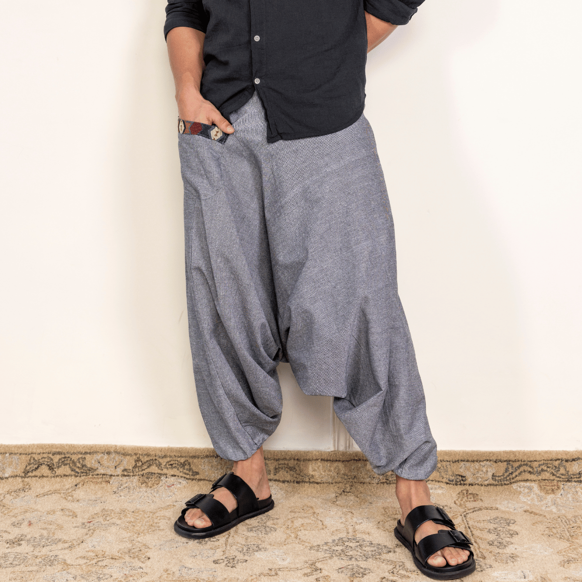 Men's Aladdin Harem Pants | Grey – Mens Pants by Hope - House of Pure Eco available on Brown Living™. One Size . SKU: AL - HM - 13_M. Img 2.