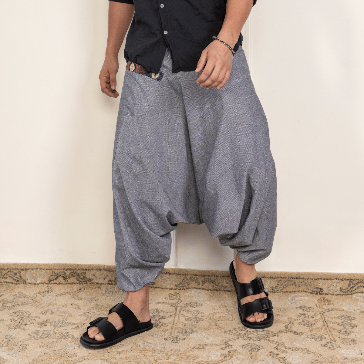 Men's Aladdin Harem Pants | Grey – Mens Pants by Hope - House of Pure Eco available on Brown Living™. One Size . SKU: AL - HM - 13_M. Img 1.