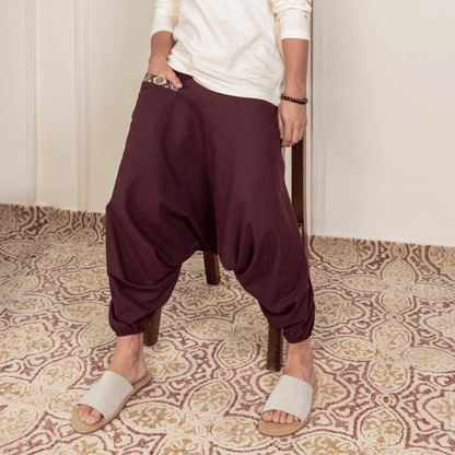 Men's Aladdin Harem Pants | Maroon – Mens Pants by Hope - House of Pure Eco available on Brown Living™. One Size . SKU: AL - HM - 14_M. Img 2.