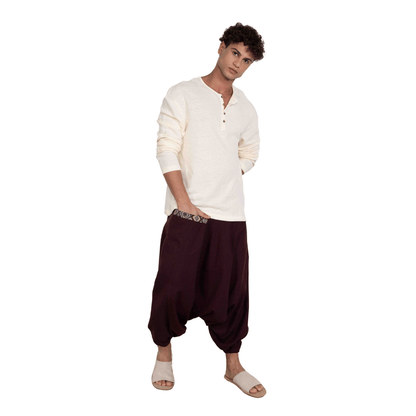 Men's Aladdin Harem Pants | Maroon – Mens Pants by Hope - House of Pure Eco available on Brown Living™. One Size . SKU: AL - HM - 14_M. Img 7.