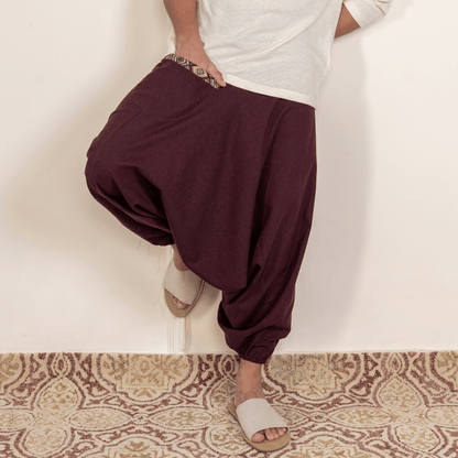 Men's Aladdin Harem Pants | Maroon – Mens Pants by Hope - House of Pure Eco available on Brown Living™. One Size . SKU: AL - HM - 14_M. Img 1.