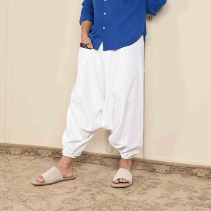 Men's Aladdin Harem Pants | White – Mens Pants on Brown Living™. SKU: AL - HM - white_M. Img 5.