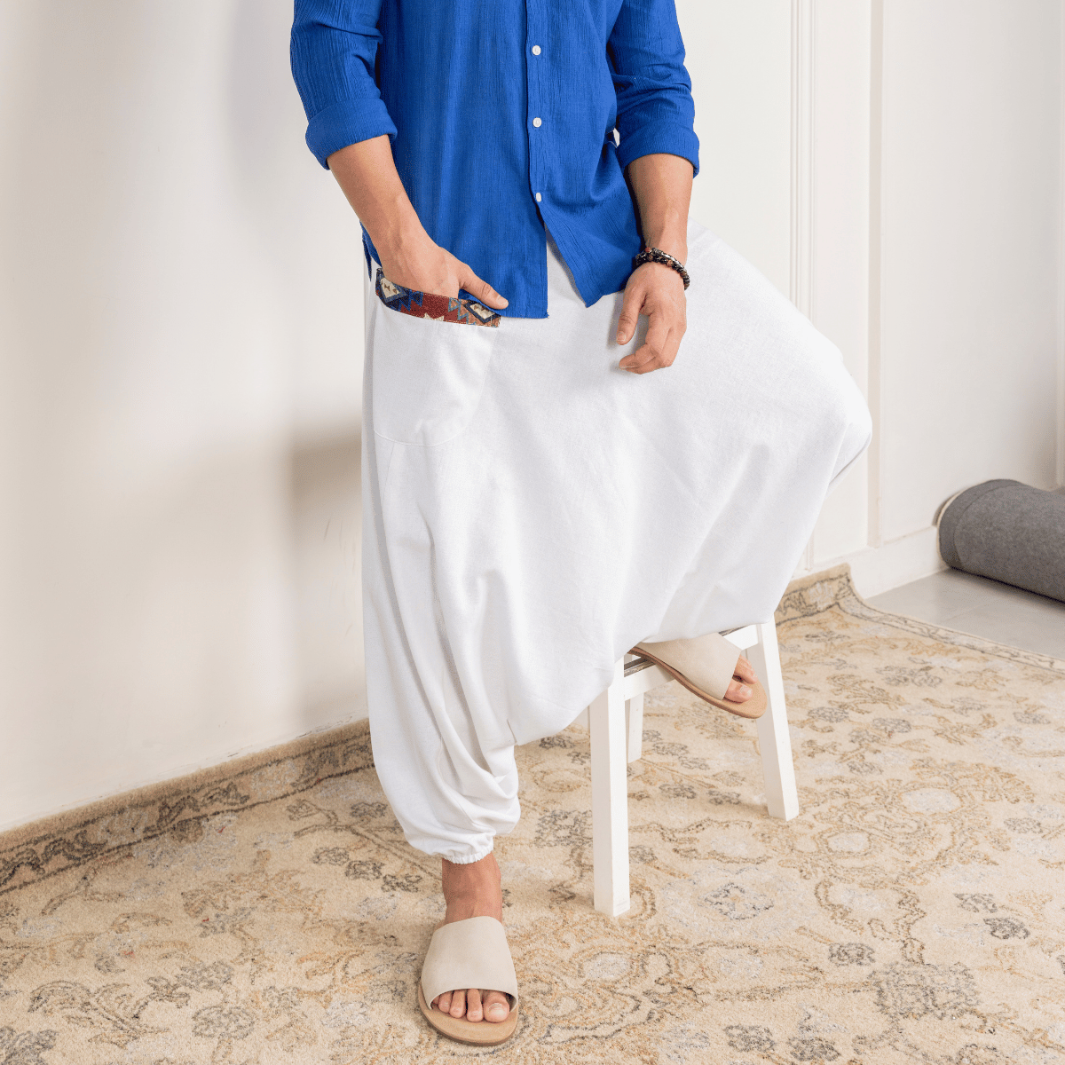Men's Aladdin Harem Pants | White – Mens Pants by Hope - House of Pure Eco available on Brown Living™. One Size . SKU: AL - HM - white_M. Img 4.