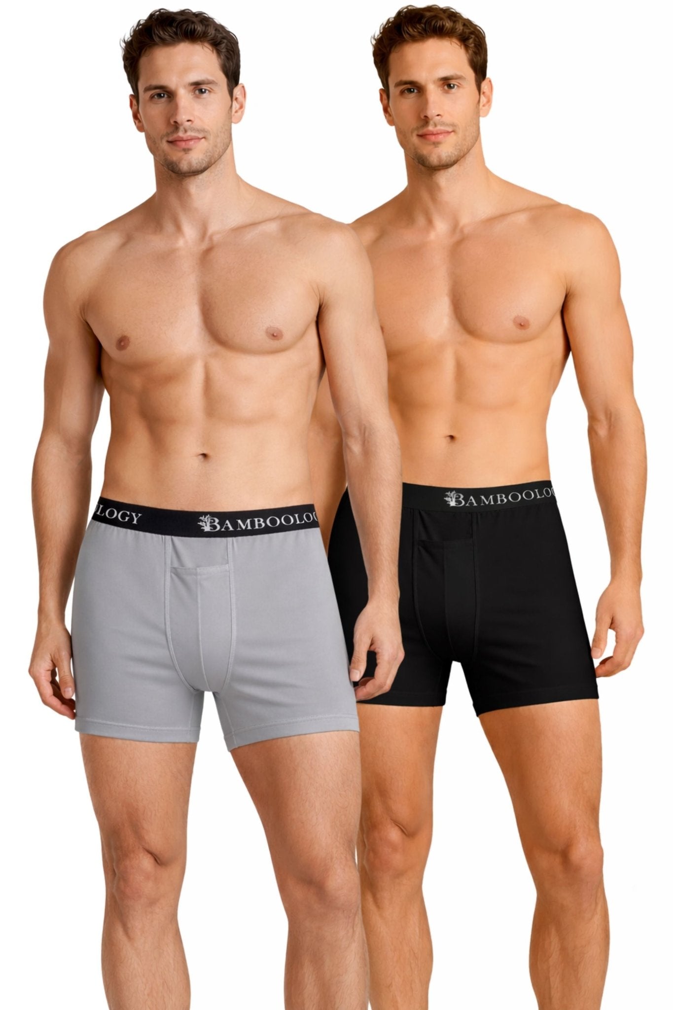 Men’s Bamboo Boxers - Ultra - Soft Comfort | Pack of 2 – Mens Underwear on Brown Living™. SKU: M-UNDWR-TRUNK-BLK-GRY-S. Img 2.
