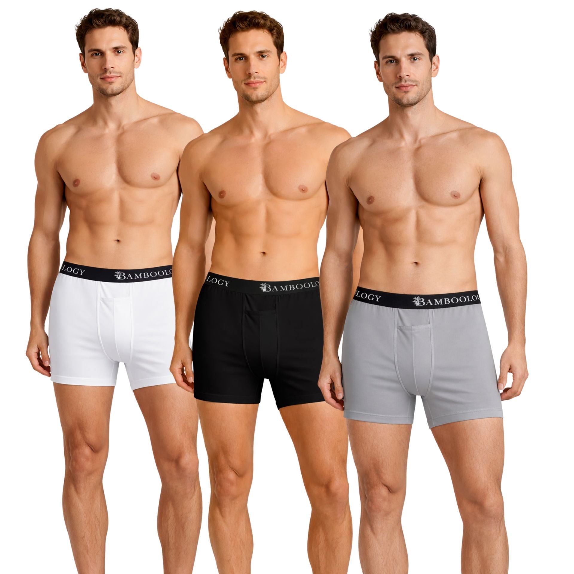 Men’s Bamboo Boxers - Ultra - Soft Comfort | Pack of 2 – Mens Underwear on Brown Living™. SKU: M-UNDWR-TRUNK-BLK-GRY-WHIT-S. Img 22.