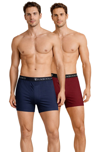 Men’s Bamboo Boxers - Ultra - Soft Comfort | Pack of 2 – Mens Underwear on Brown Living™. SKU: M-UNDWR-TRUNK-NVY-MRON-S. Img 11.