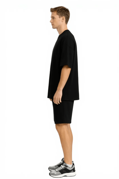 Men’s Bamboo Loungewear Set Oversize T-Shirt And Shorts Combo – Mens Co - Ord Sets on Brown Living™. SKU: M-LOUNG-SET-BLK-M. Img 9.