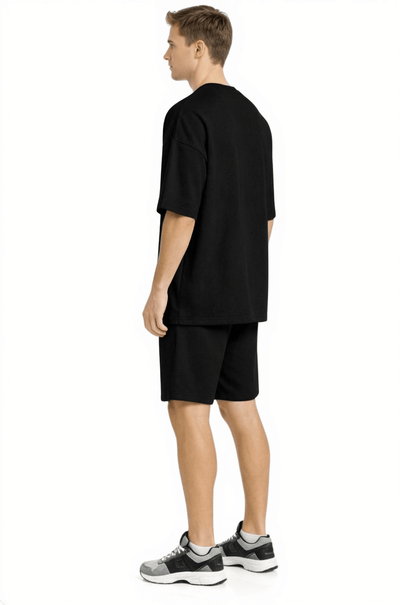 Men’s Bamboo Loungewear Set Oversize T-Shirt And Shorts Combo – Mens Co - Ord Sets on Brown Living™. SKU: M-LOUNG-SET-BLK-M. Img 5.