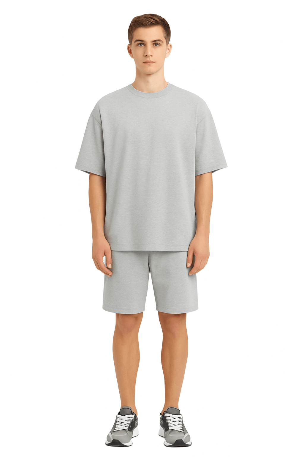 Men’s Bamboo Loungewear Set Oversize T-Shirt And Shorts Combo – Mens Co - Ord Sets on Brown Living™. SKU: M-LOUNG-SET-GRY-M. Img 16.