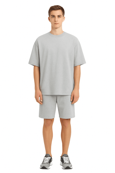 Men’s Bamboo Loungewear Set Oversize T-Shirt And Shorts Combo – Mens Co - Ord Sets on Brown Living™. SKU: M-LOUNG-SET-GRY-M. Img 16.
