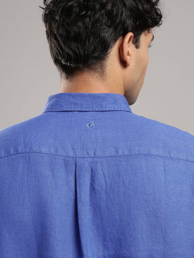 Men’s Blue Linen Full Sleeve Shirt | Pure Linen Casual Shirt – Mens Shirt on Brown Living™. SKU: LN-BL-F-S. Img 6.