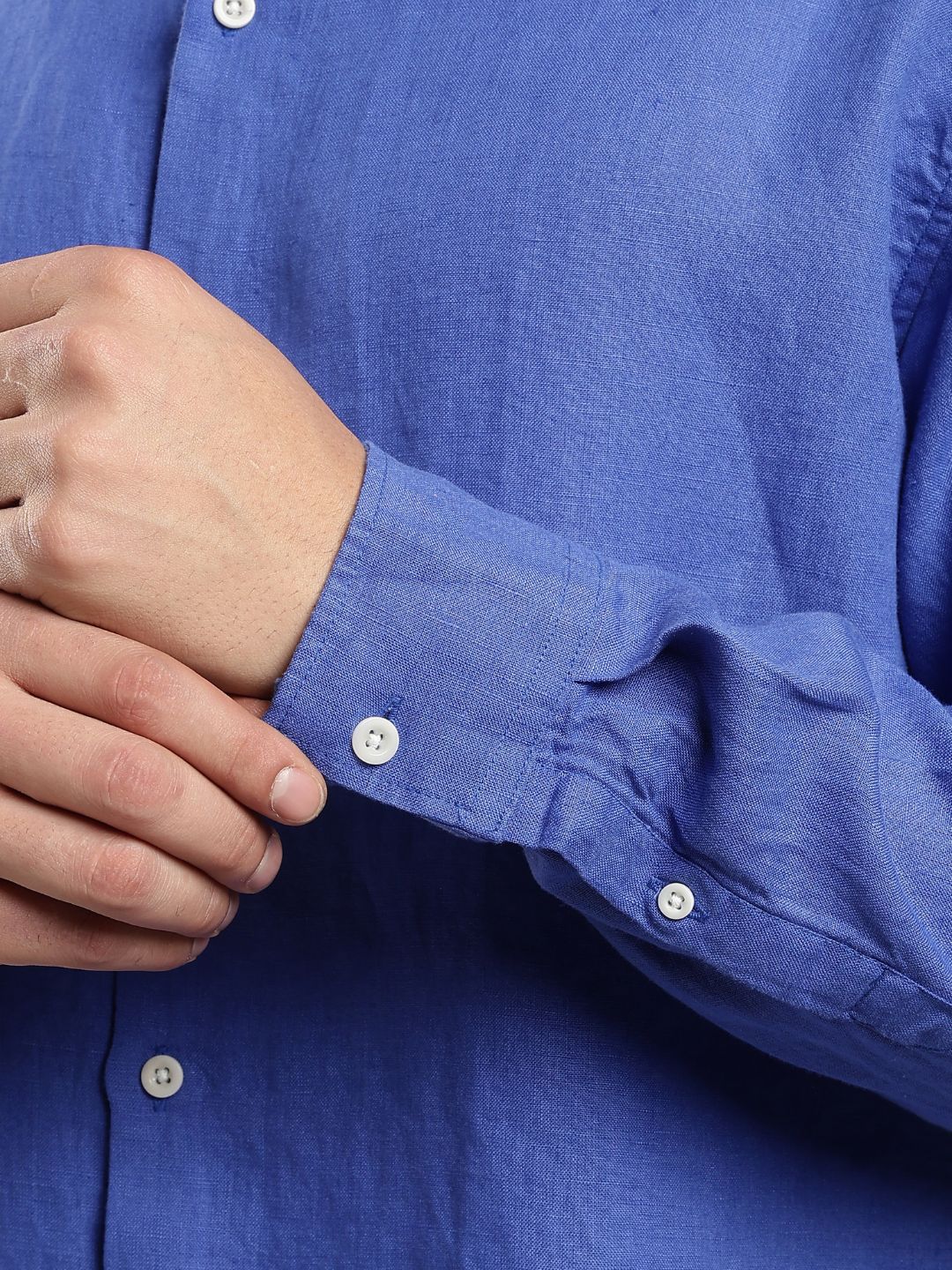 Men’s Blue Linen Full Sleeve Shirt | Pure Linen Casual Shirt – Mens Shirt on Brown Living™. SKU: LN-BL-F-S. Img 3.