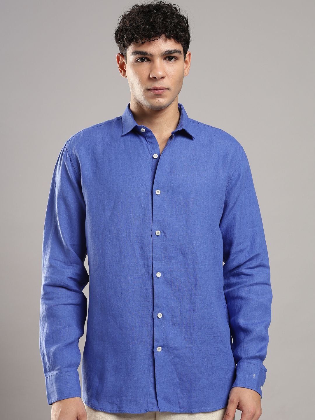 Men’s Blue Linen Full Sleeve Shirt | Pure Linen Casual Shirt – Mens Shirt on Brown Living™. SKU: LN-BL-F-S. Img 2.