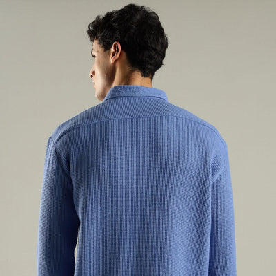 Men’s Blue Waffle Knit Shirt – Mens Shirt on Brown Living™. SKU: WF - BL - F - S. Img 5.