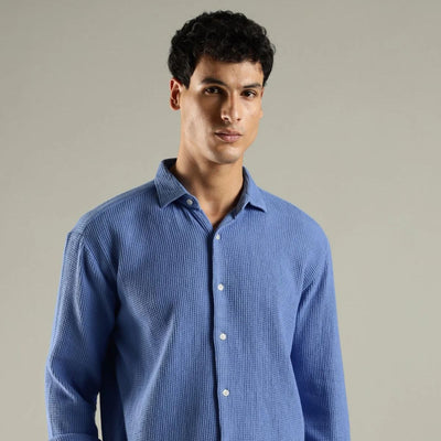 Men’s Blue Waffle Knit Shirt – Mens Shirt on Brown Living™. SKU: WF - BL - F - S. Img 3.