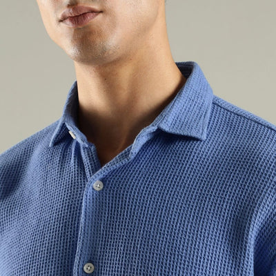 Men’s Blue Waffle Knit Shirt – Mens Shirt on Brown Living™. SKU: WF - BL - F - S. Img 4.