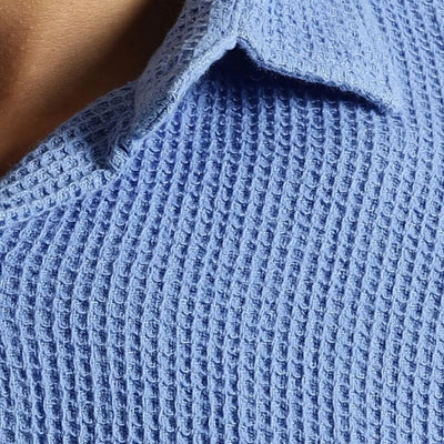 Men’s Blue Waffle Knit Shirt – Mens Shirt on Brown Living™. SKU: WF - BL - F - S. Img 2.