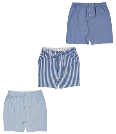 Men’s Boxer Set Blue Stripe Print | Pack Of 3 Comfortable Fit – Mens Shorts on Brown Living™. SKU: ARZIKI013-BLUE-STRIPE-PRINT-M. Img 1.