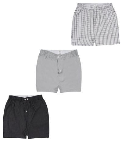 Men’s Boxer Set Dark & Light Grey Checks | Pack Of 3 – Mens Shorts on Brown Living™. SKU: ARZIKI012-DKGREY-LTGREY-CHECKS-M. Img 1.