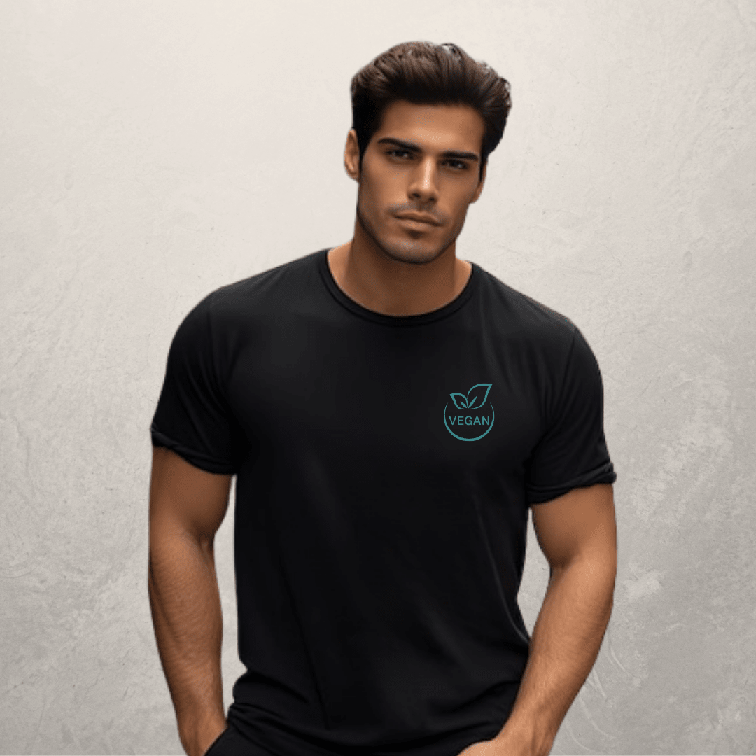 Men’s Cotton T-Shirt | Regular Fit Vegan Graphic Tee – Mens T-Shirt on Brown Living™. SKU: vegan-ethics-1-Black-S. Img 2.
