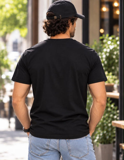 Men's Cotton T-Shirt with Vegan Circle Graphic – Mens T-Shirt on Brown Living™. SKU: ethicsCircleBlackMSWS. Img 3.