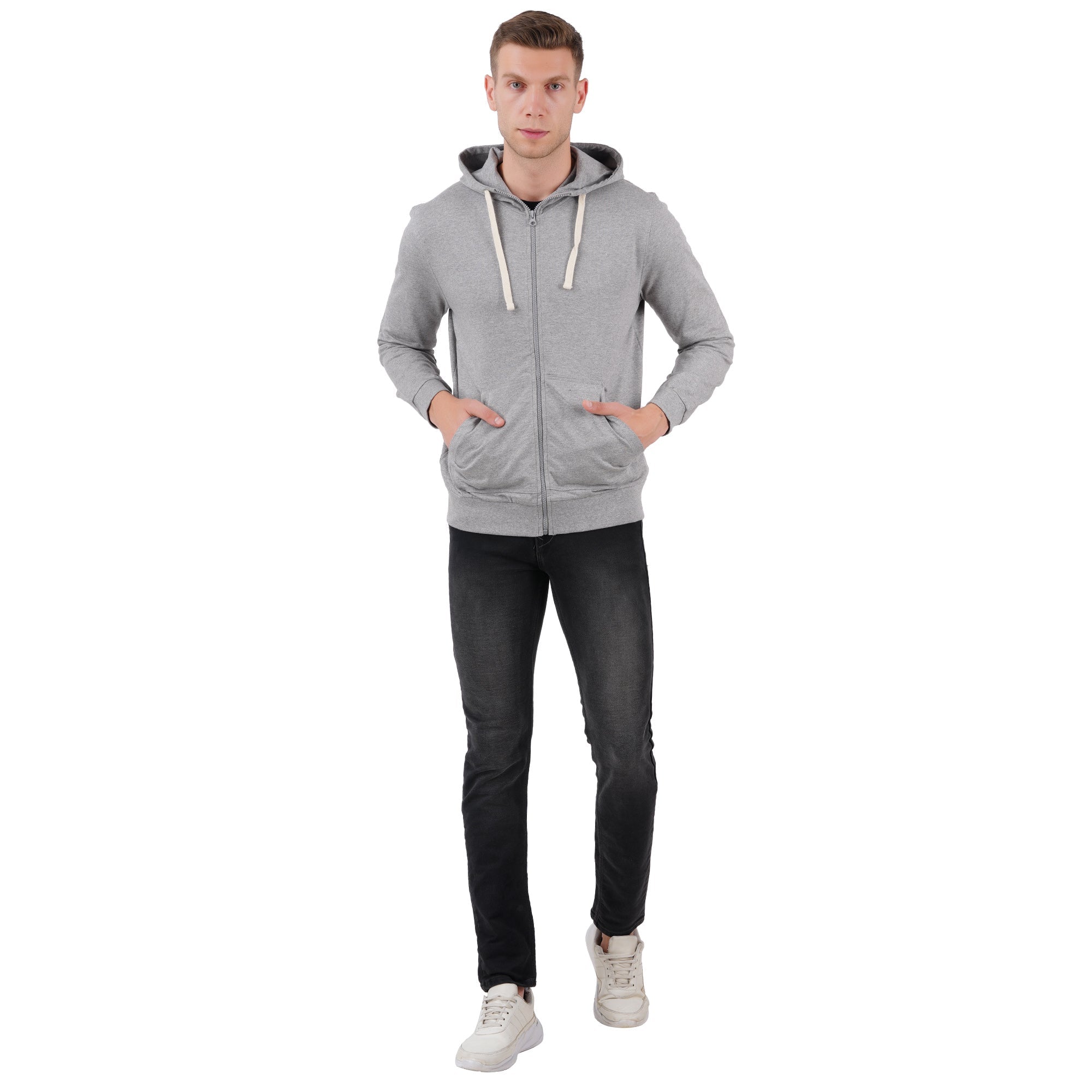 Men’s Grey Melange Zipper Hoodie | Comfortable Layer – Mens Trousers on Brown Living™. SKU: ARZIKI59-GREYMELANGE-M. Img 5.