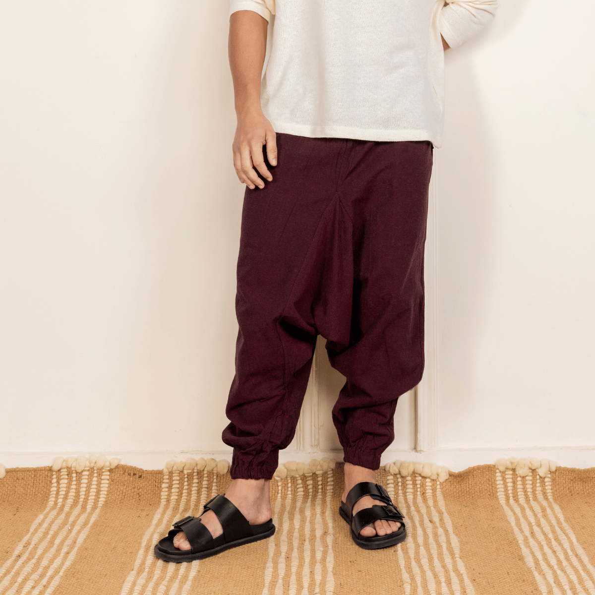 Men's Harem Pack of 2 | Black & Maroon | Fits Waist Sizes 28 to 36 – Mens Pyjama on Brown Living™. SKU: AT25AT24. Img 4.