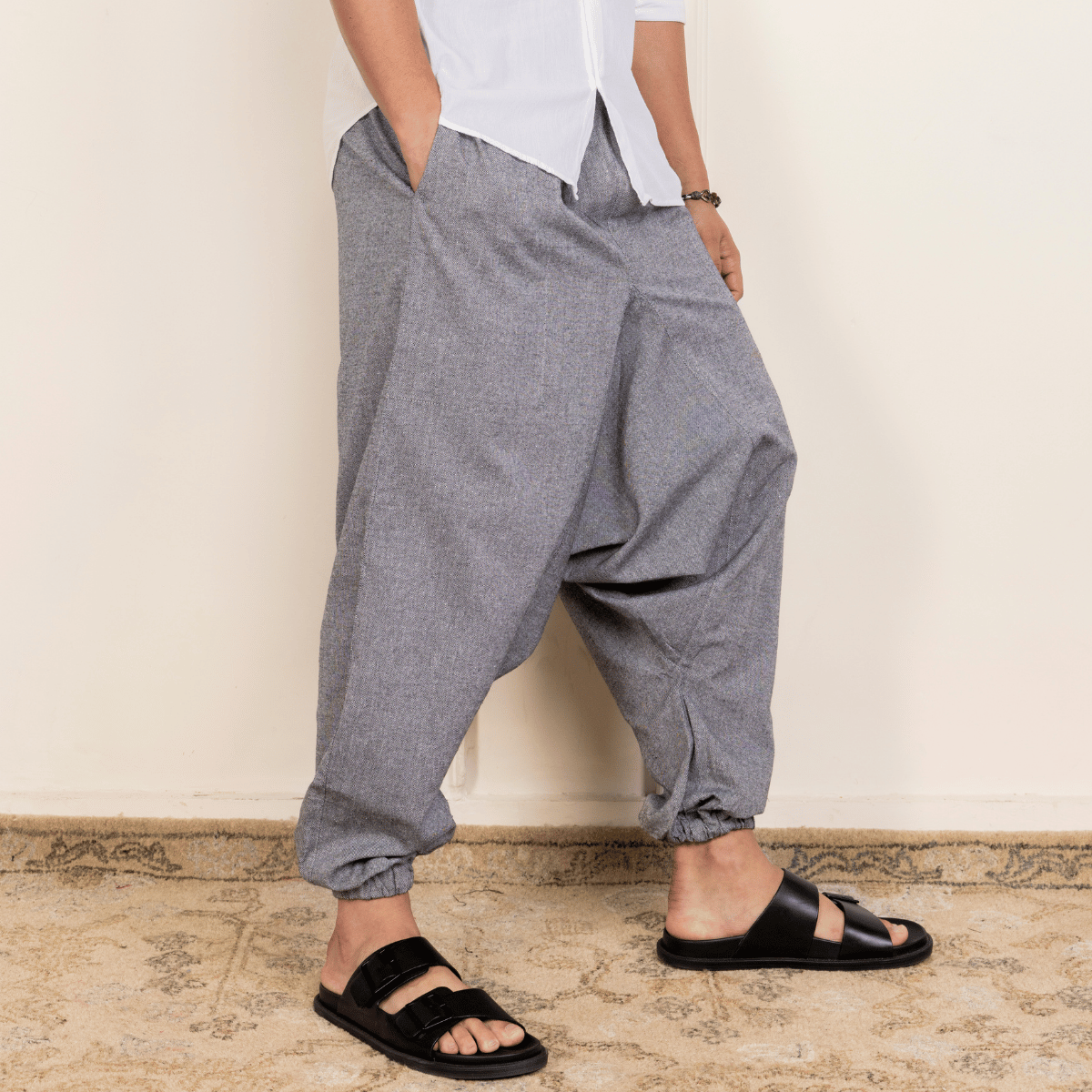 Men's Harem Pack of 2 | Blue and Grey | Fits Waist Sizes 28 to 36 – Mens Trousers on Brown Living™. SKU: AT41AT48. Img 4.