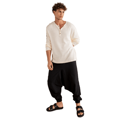 Men's Harem Pant | Black | Fits Waist Size 28" to 36" – Mens Pyjama on Brown Living™. SKU: AT01025. Img 12.