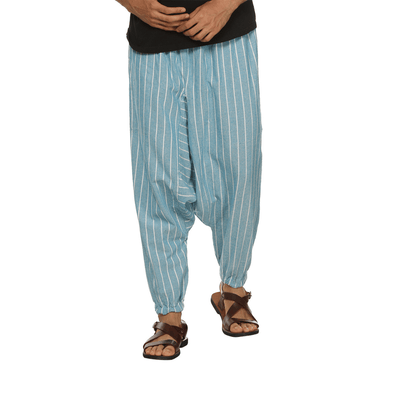 Men's Harem Pant | Blue Stripes | Fits Waist Size 28" to 36" – Mens Pyjama on Brown Living™. SKU: AT01026. Img 4.