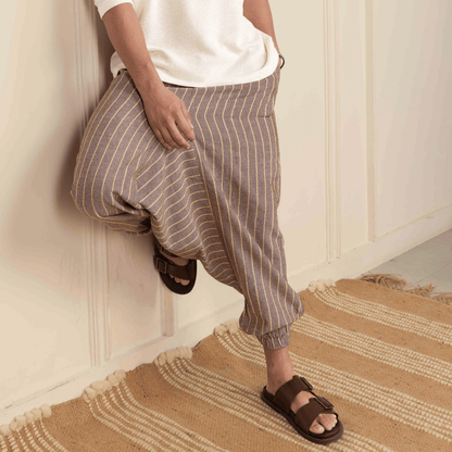 Men's Harem Pant | Brown Stripes | Fits Waist Size 28" to 36" – Mens Pyjama on Brown Living™. SKU: AT01029. Img 5.
