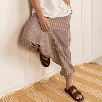 Men's Harem Pant | Brown Stripes | Fits Waist Size 28" to 36" – Mens Pyjama on Brown Living™. SKU: AT01029. Img 4.