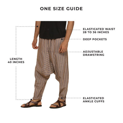 Men's Harem Pant | Brown Stripes | Fits Waist Size 28" to 36" – Mens Pyjama on Brown Living™. SKU: AT01029. Img 3.