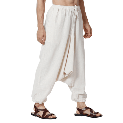 Men's Harem Pant | Cream | Fits Waist Size 28" to 36" – Mens Pyjama on Brown Living™. SKU: AT01022. Img 1.