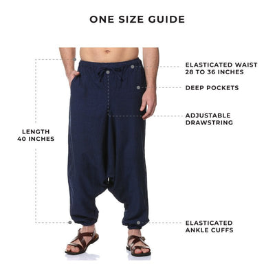 Men's Harem Pant | Dark Blue | Fits Waist Size 28" to 36" – Mens Pyjama on Brown Living™. SKU: AT01021. Img 9.