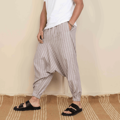 Men's Harem Pant | Grey Stripes | Fits Waist Size 28" to 36" – Mens Pyjama on Brown Living™. SKU: AT01030. Img 4.