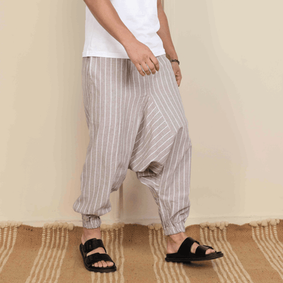 Men's Harem Pant | Grey Stripes | Fits Waist Size 28" to 36" – Mens Pyjama on Brown Living™. SKU: AT01030. Img 2.