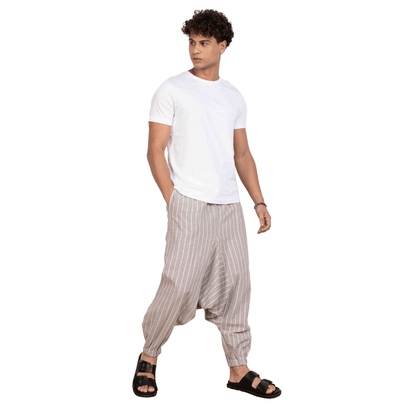 Men's Harem Pant | Grey Stripes | Fits Waist Size 28" to 36" – Mens Pyjama on Brown Living™. SKU: AT01030. Img 7.