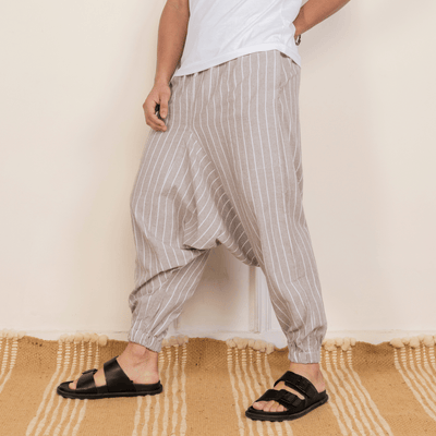 Men's Harem Pant | Grey Stripes | Fits Waist Size 28" to 36" – Mens Pyjama on Brown Living™. SKU: AT01030. Img 5.