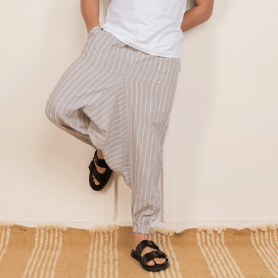 Men's Harem Pant | Grey Stripes | Fits Waist Size 28" to 36" – Mens Pyjama on Brown Living™. SKU: AT01030. Img 6.