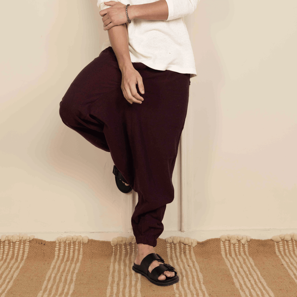 Men's Harem Pant | Maroon | Fits Waist Size 28" to 36" – Mens Pyjama on Brown Living™. SKU: AT01024. Img 5.