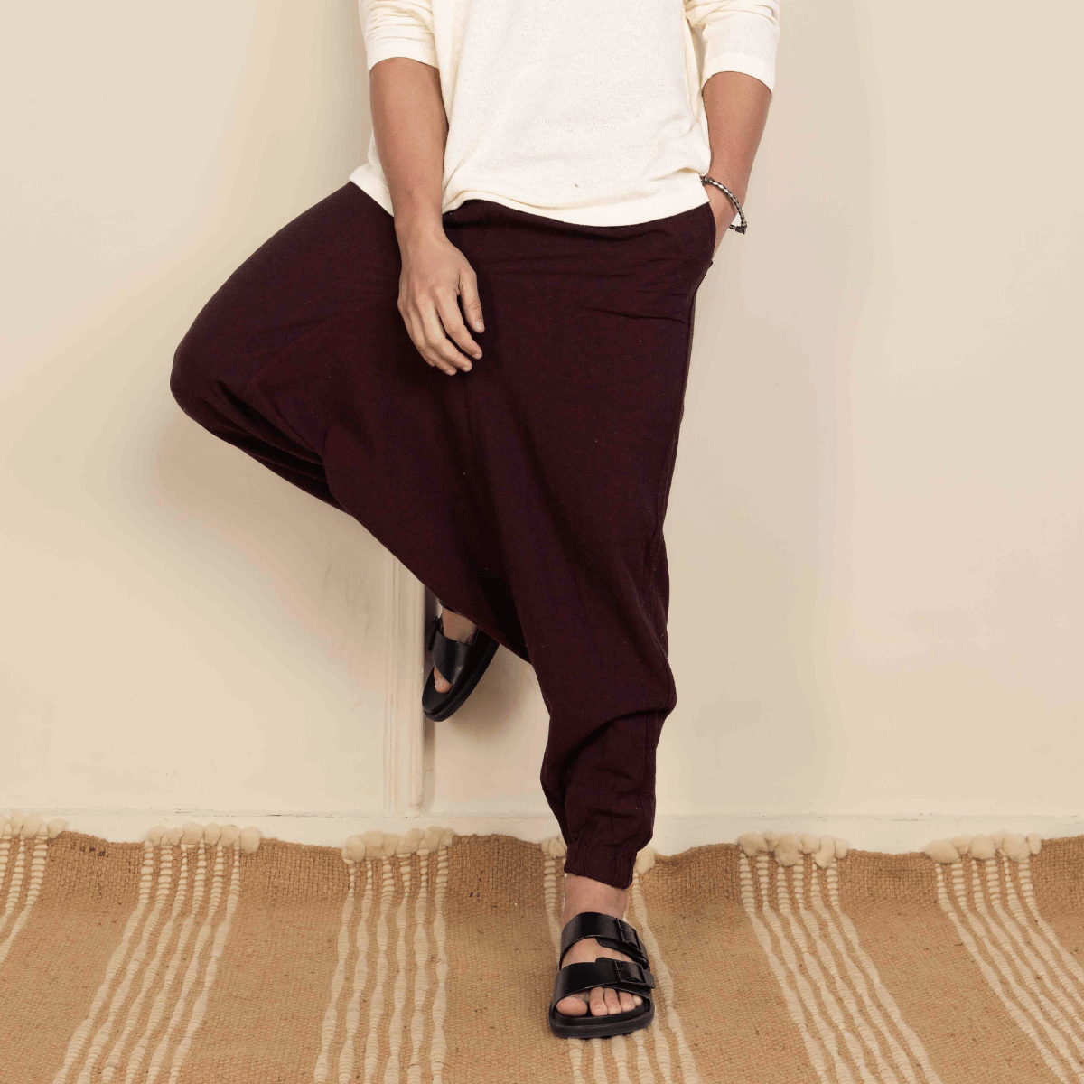 Men's Harem Pant | Maroon | Fits Waist Size 28" to 36" – Mens Pyjama on Brown Living™. SKU: AT01024. Img 14.