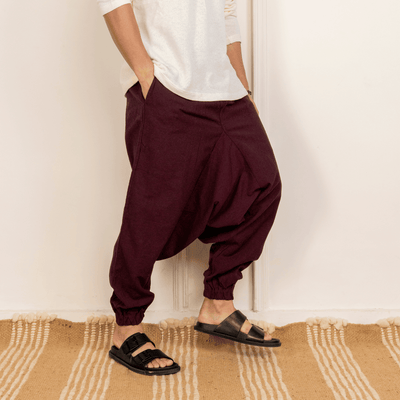 Men's Harem Pant | Maroon | Fits Waist Size 28" to 36" – Mens Pyjama on Brown Living™. SKU: AT01024. Img 2.
