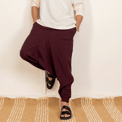 Men's Harem Pant | Maroon | Fits Waist Size 28" to 36" – Mens Pyjama on Brown Living™. SKU: AT01024. Img 1.