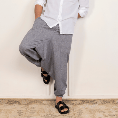 Men's Harem Pants | Grey | Fits Waist Size 28" to 36" – Mens Pyjama on Brown Living™. SKU: AT01048. Img 11.